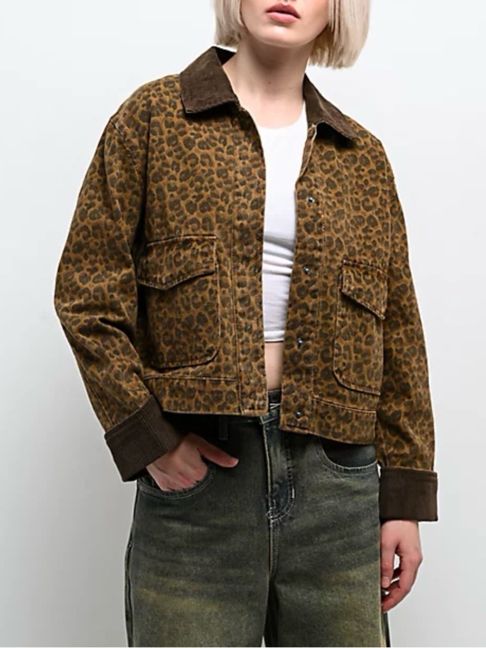 STOOSH Cheetah Brown Wash Crop Barn Jacket - Picture 3 of 7